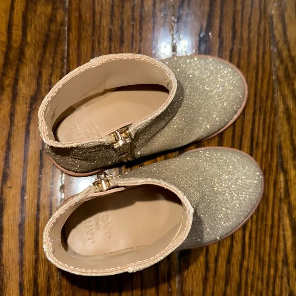 Janie & Jack Gold Glitter Ankle Boots with Side Zipper 6